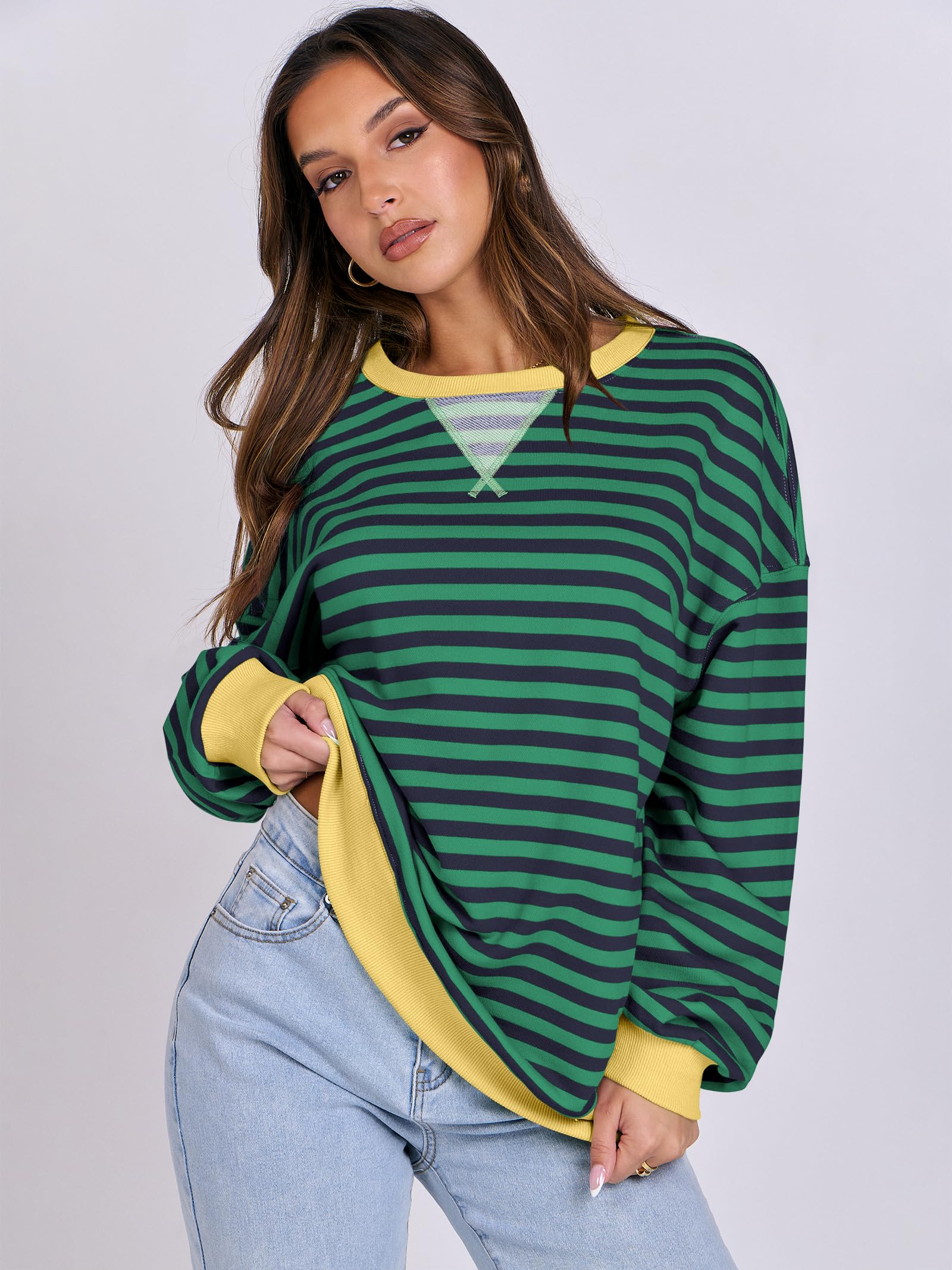 Women Striped Oversized Sweatshirt Long Sleeve