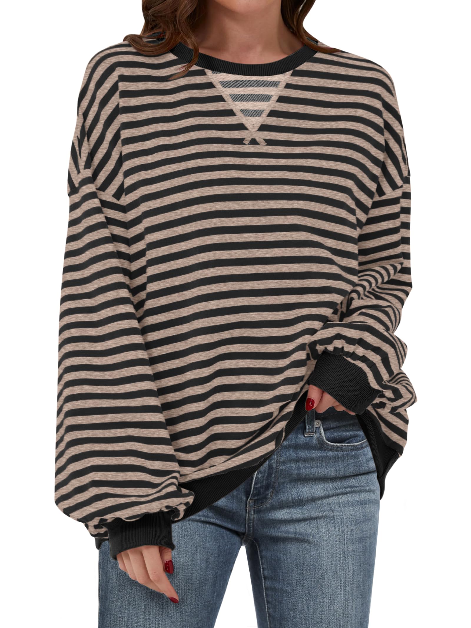 Women Striped Oversized Sweatshirt Long Sleeve