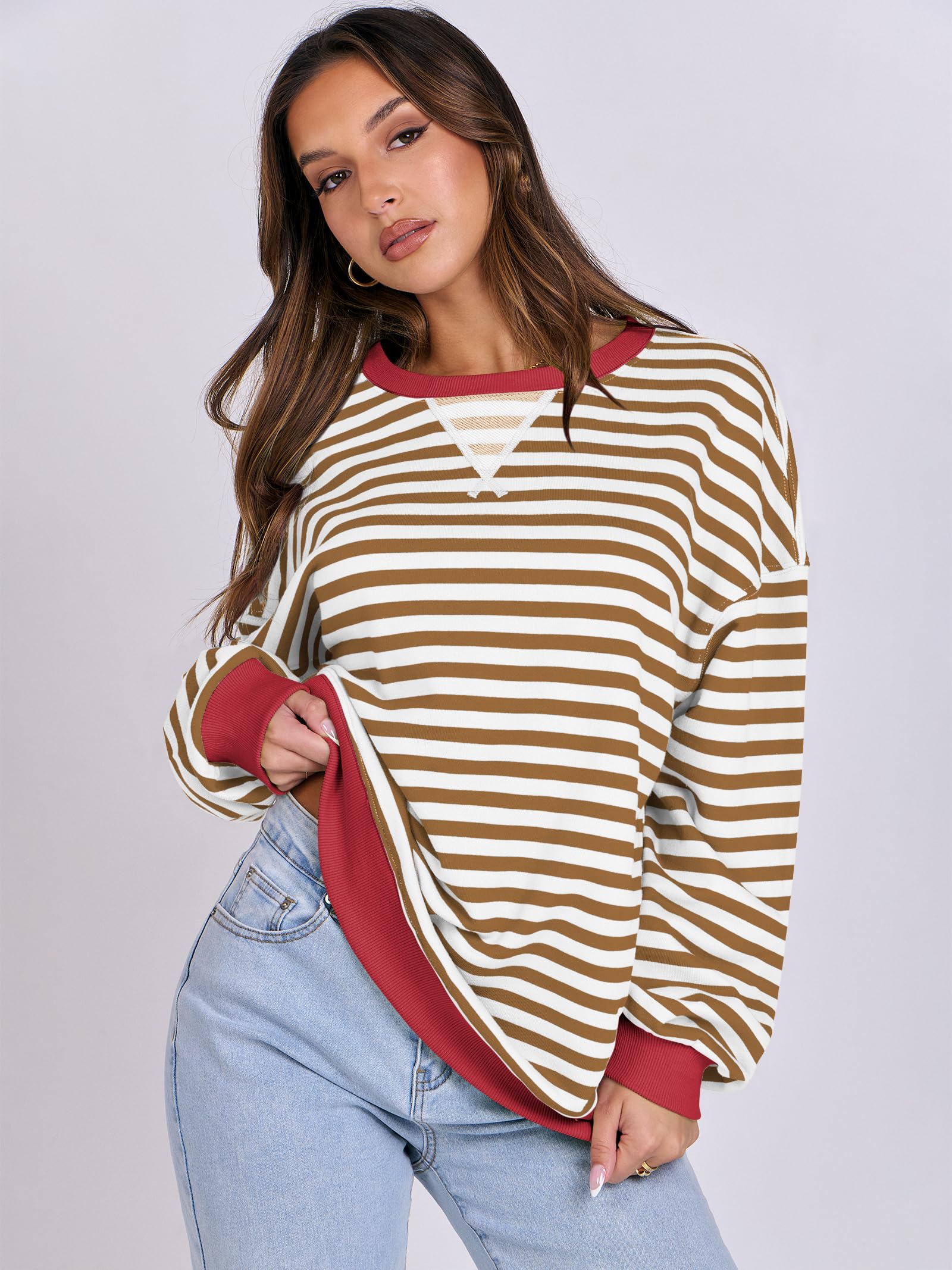 Women Striped Oversized Sweatshirt Long Sleeve