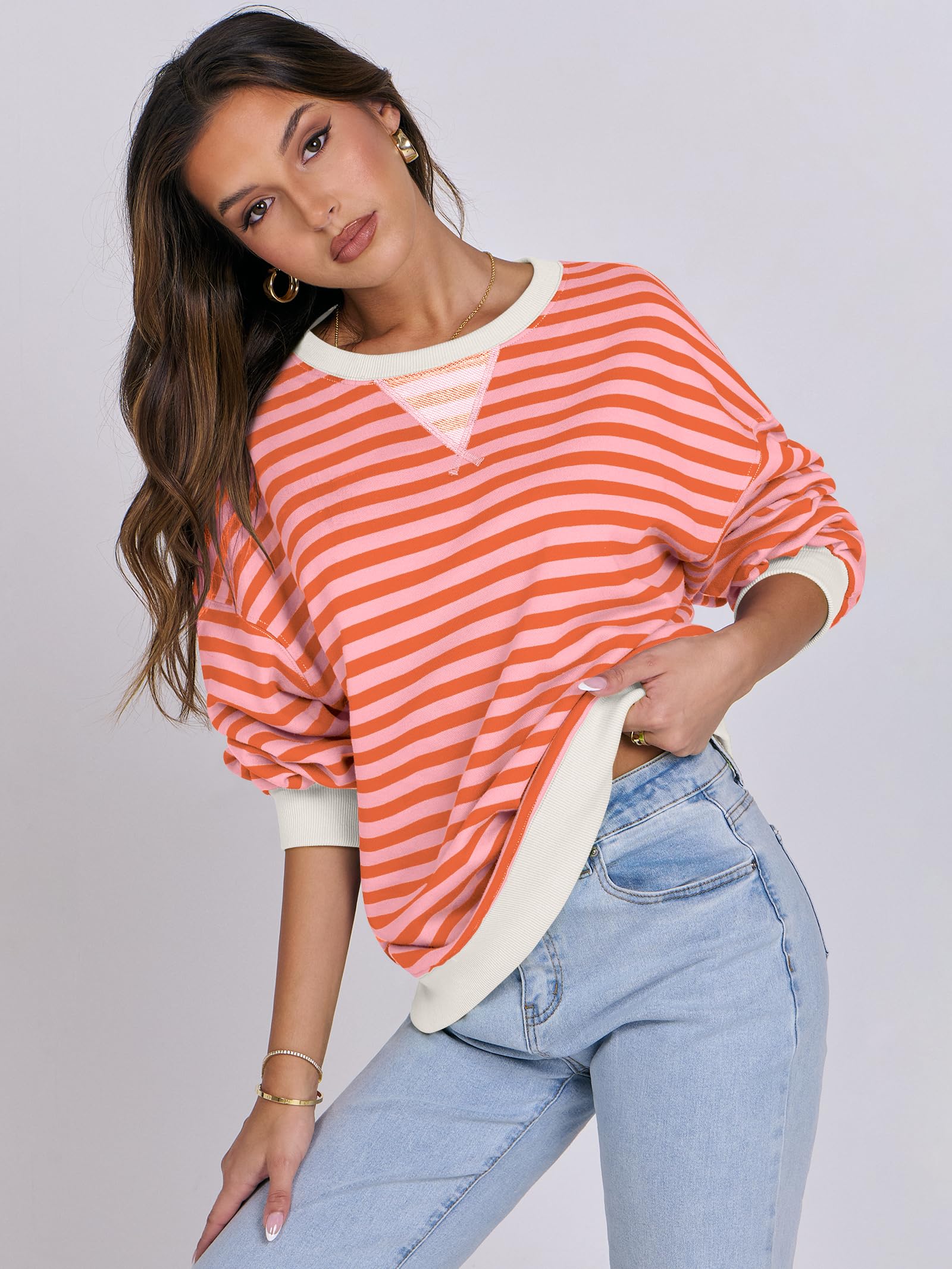 Women Striped Oversized Sweatshirt Long Sleeve