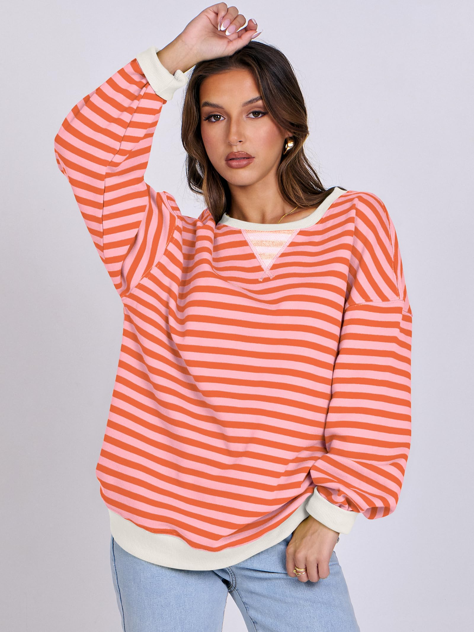 Women Striped Oversized Sweatshirt Long Sleeve