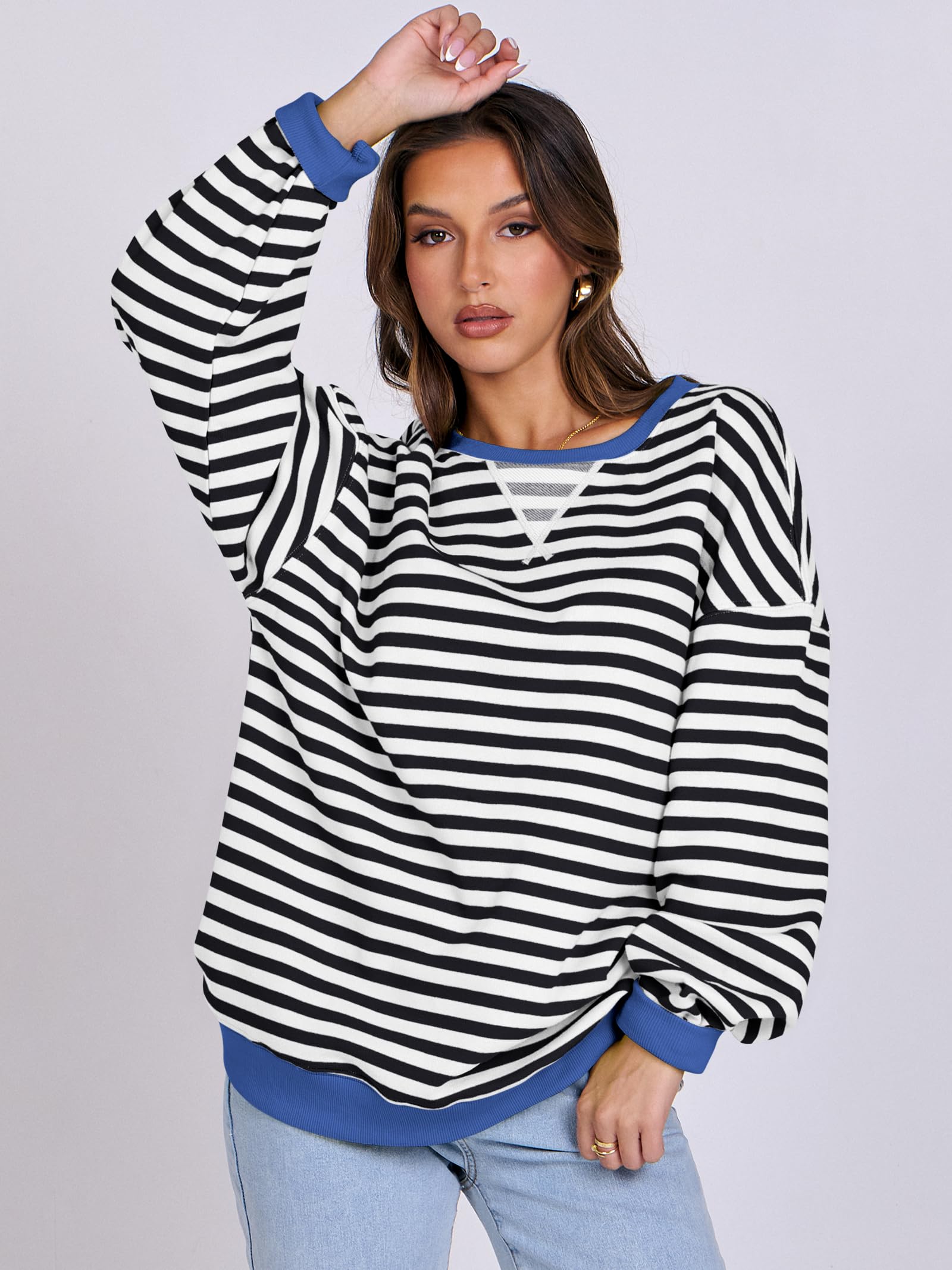 Women Striped Oversized Sweatshirt Long Sleeve