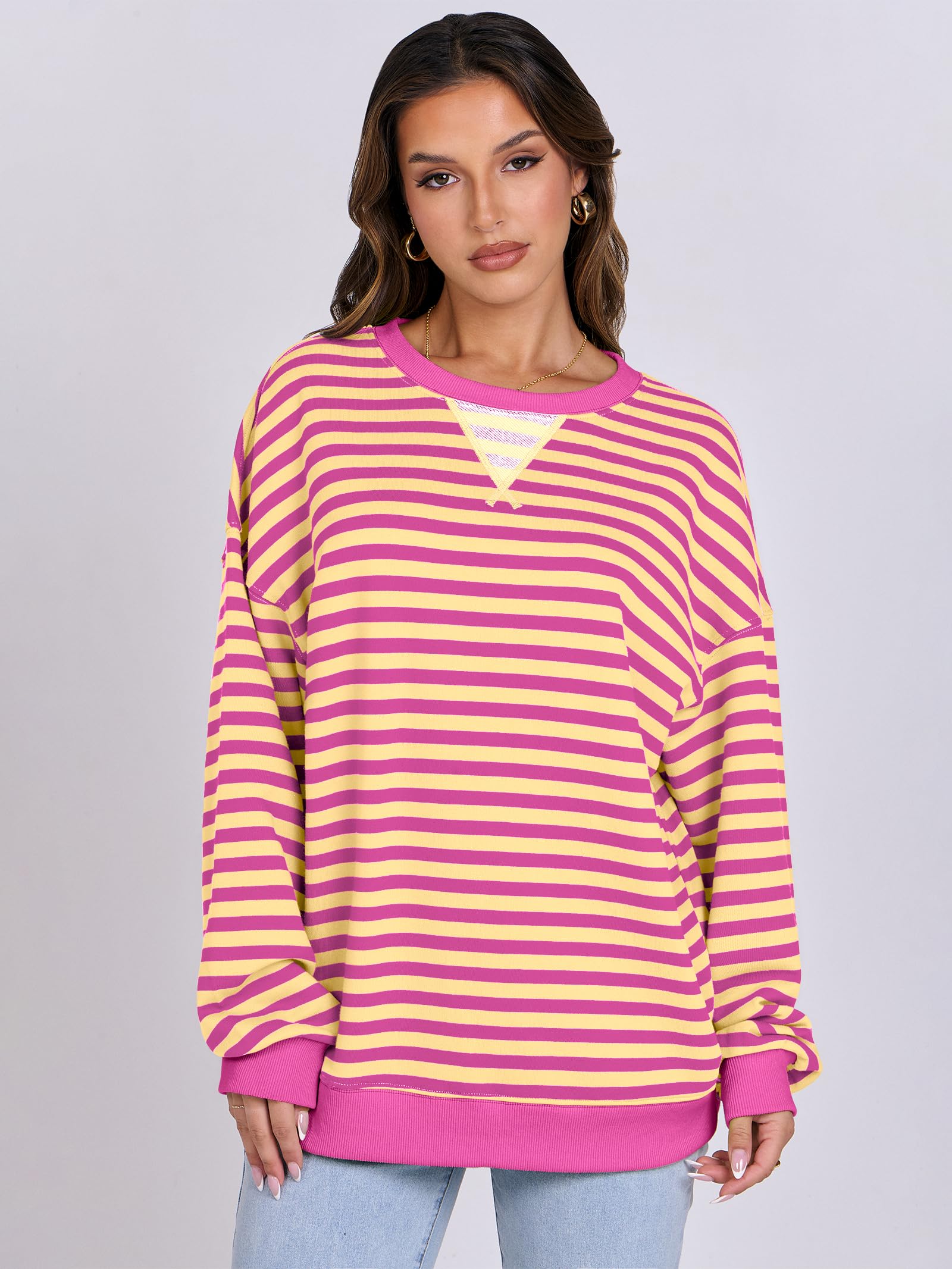 Women Striped Oversized Sweatshirt Long Sleeve