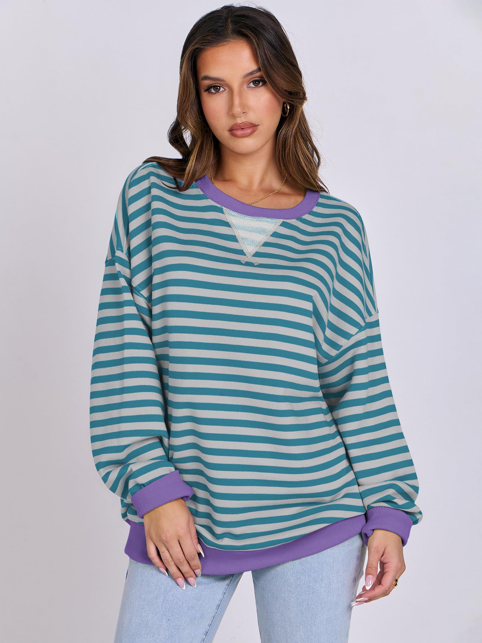 Women Striped Oversized Sweatshirt Long Sleeve