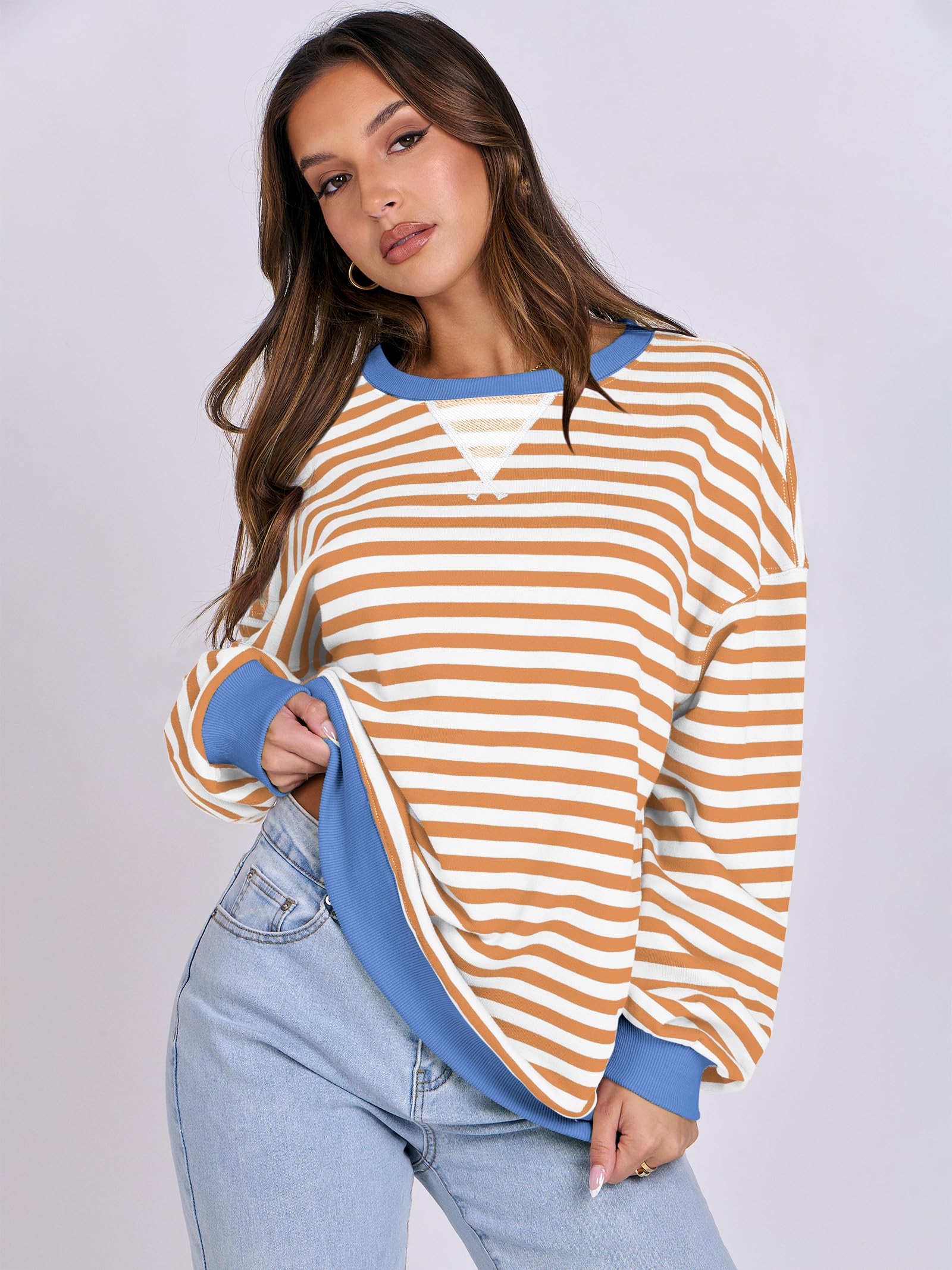 Women Striped Oversized Sweatshirt Long Sleeve