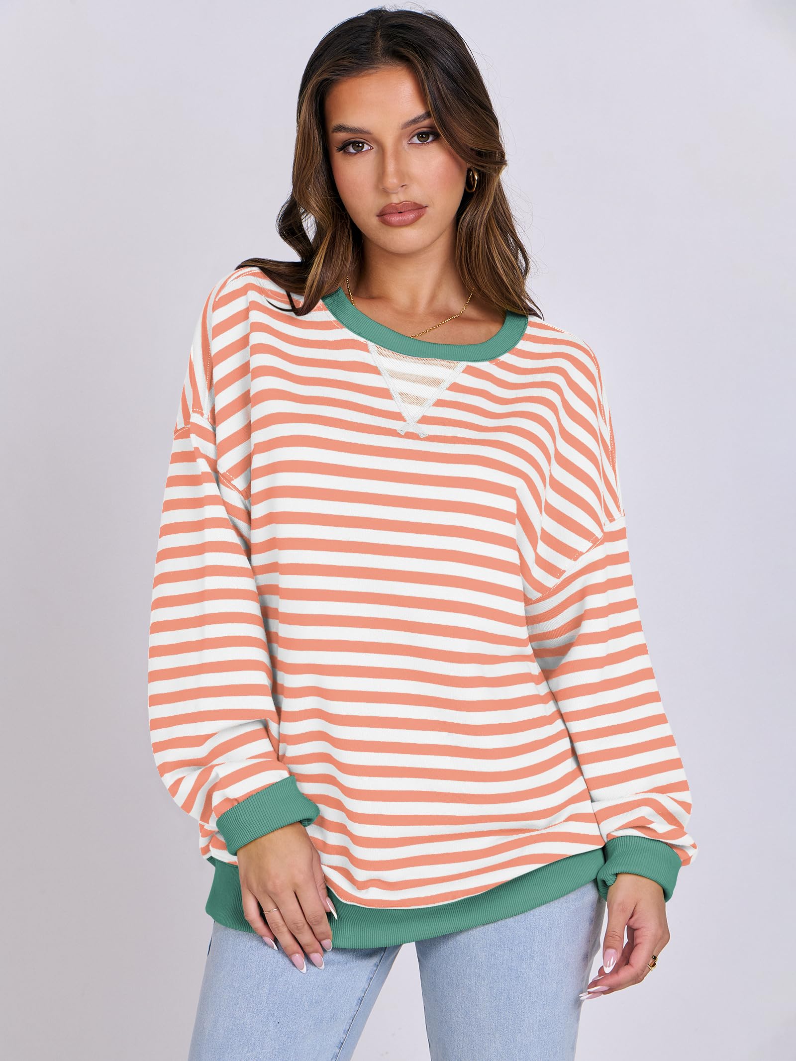 Women Striped Oversized Sweatshirt Long Sleeve