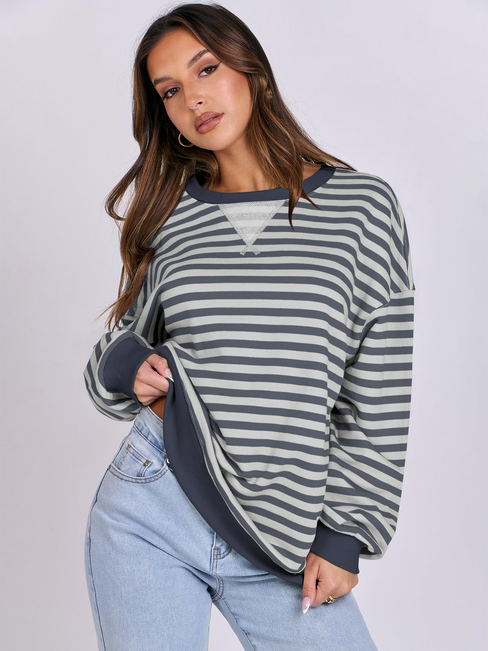 Women Striped Oversized Sweatshirt Long Sleeve