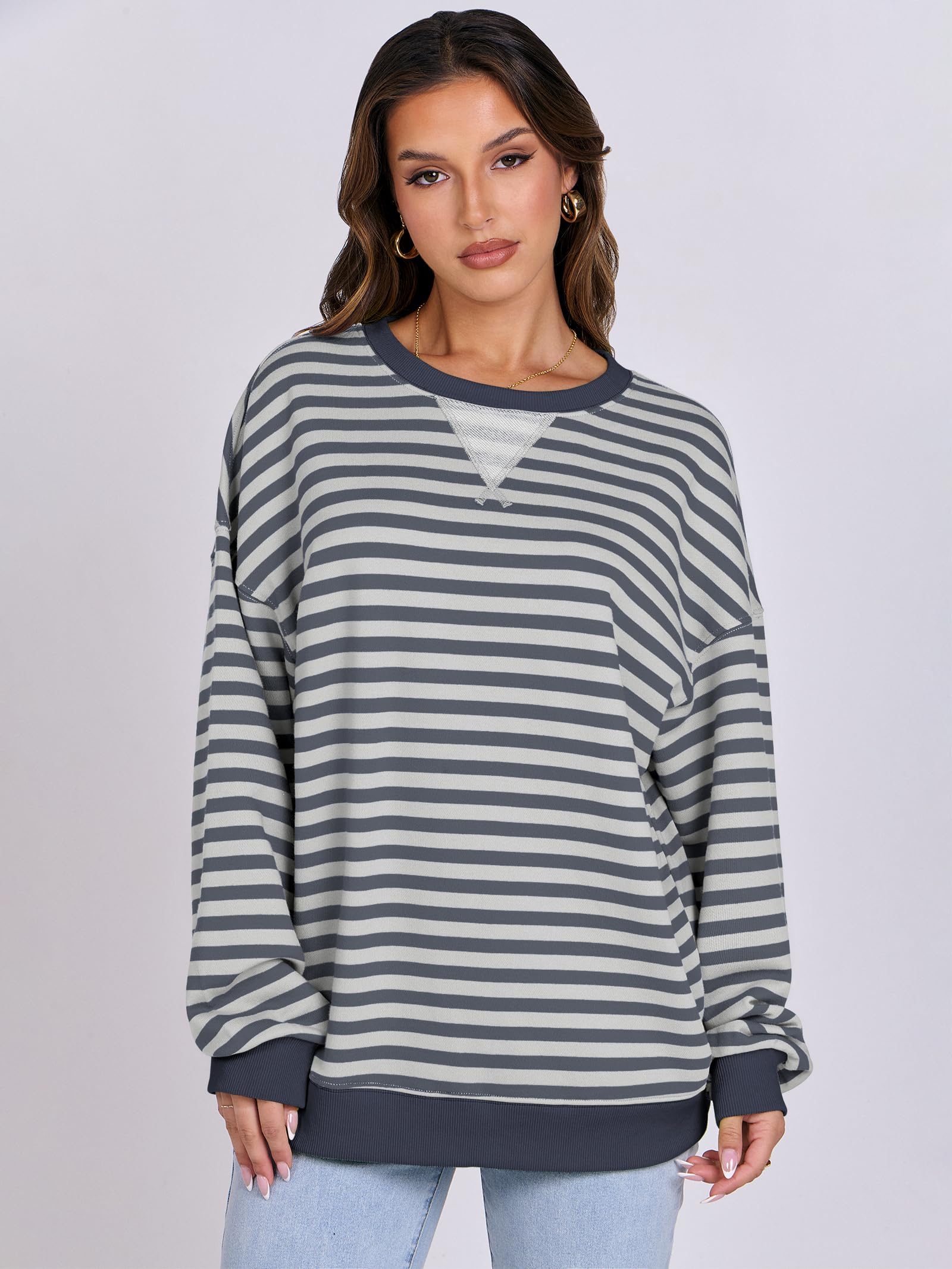 Women Striped Oversized Sweatshirt Long Sleeve