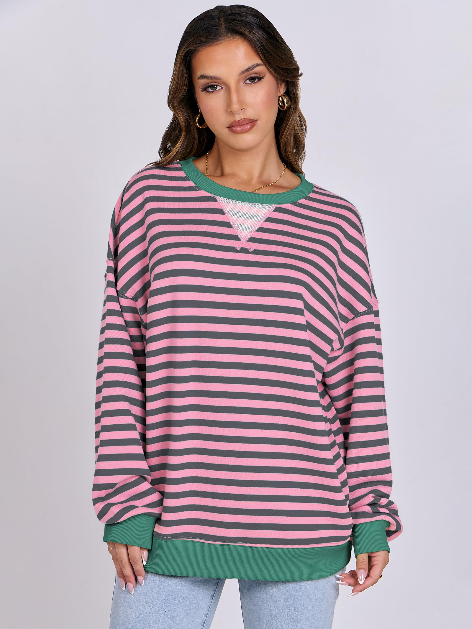 Women Striped Oversized Sweatshirt Long Sleeve