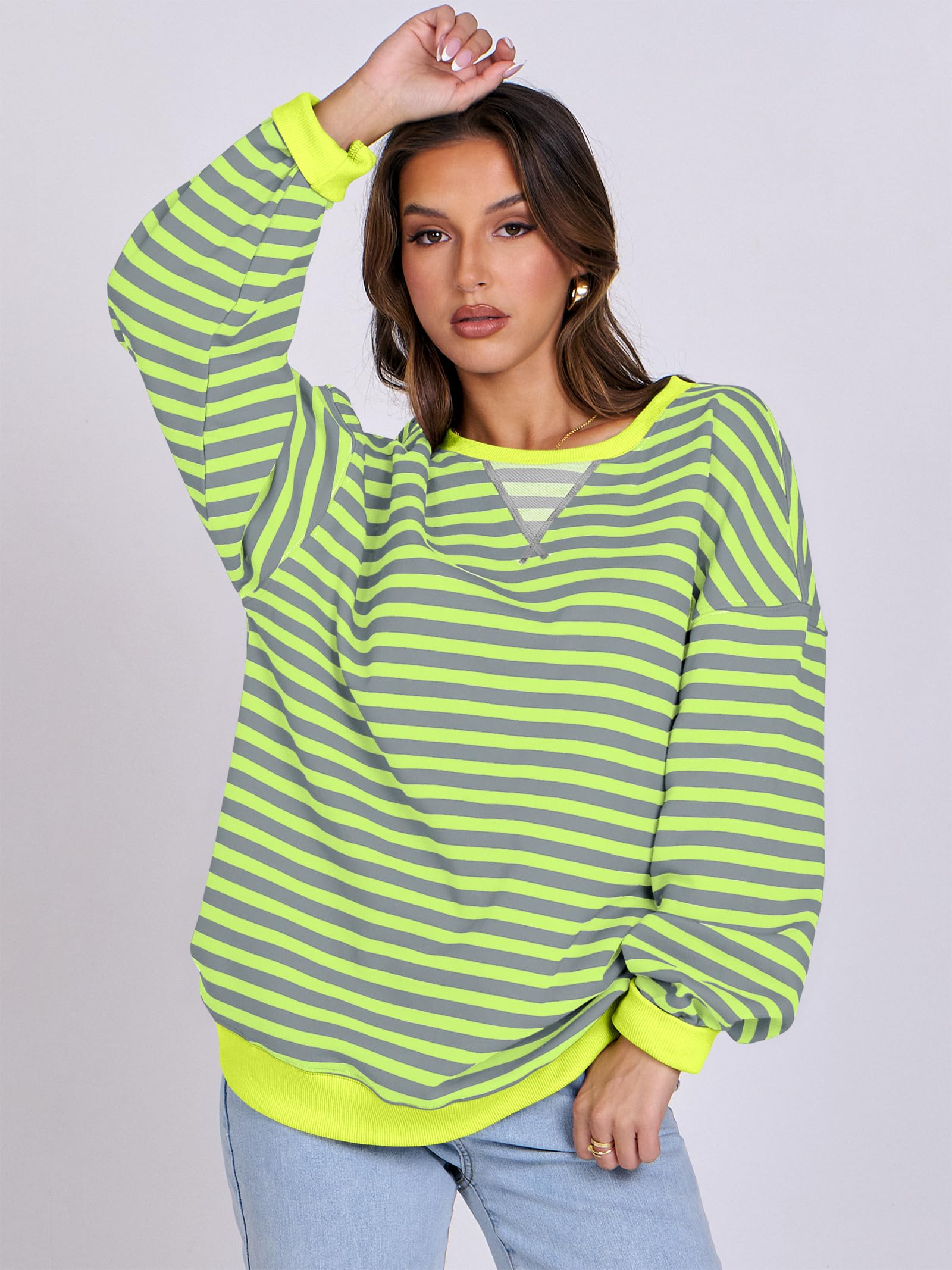 Women Striped Oversized Sweatshirt Long Sleeve