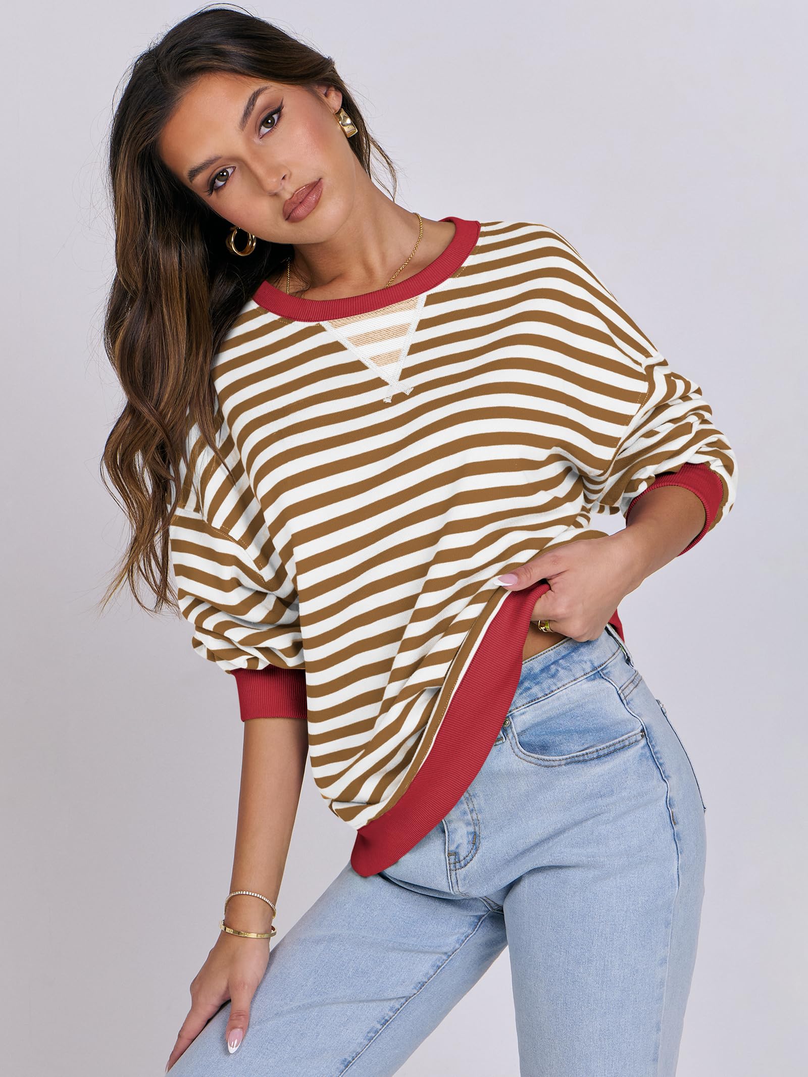 Women Striped Oversized Sweatshirt Long Sleeve